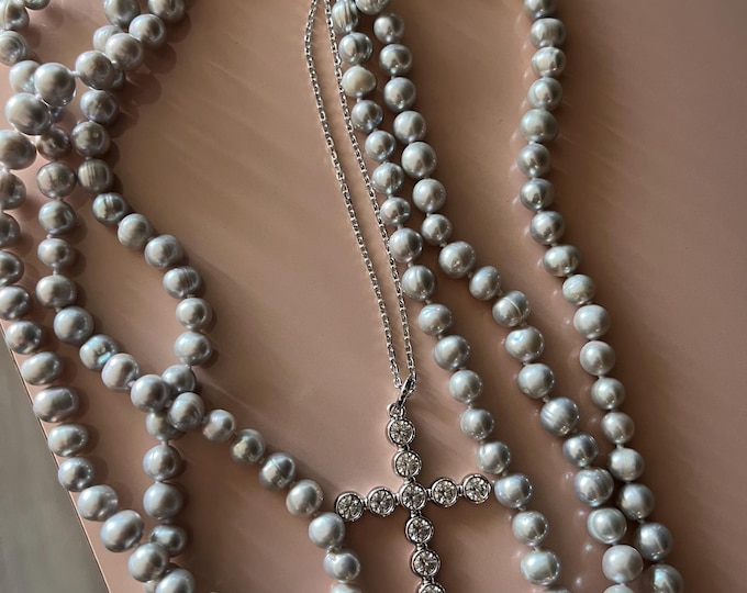 Pearls Natural Pearl triple Strand 6-8mm Real Pearl Necklace