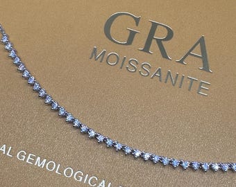 Moissanite Tennis Necklace: 18k Gold Plated Silver, GRA Certified