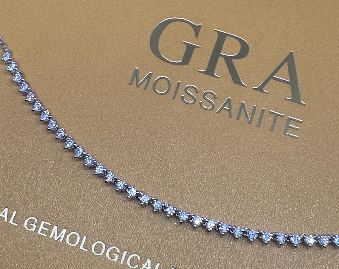 Moissanite Tennis Necklace: 18k Gold Plated Silver, GRA Certified 1.8mm