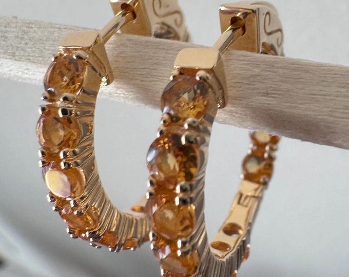 Citrine Hoop Earrings: Sterling Silver Inside Outside Gemstone Hoops (25mm)