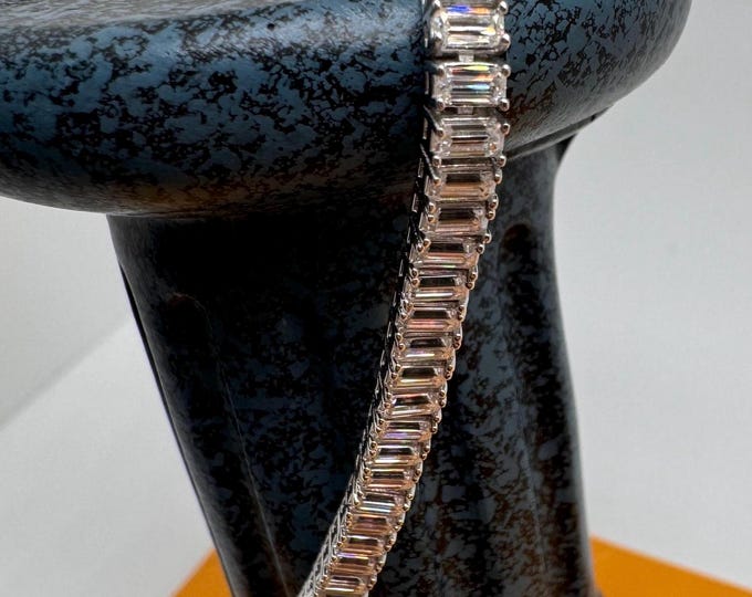 Emerald Cut Moissanite Tennis Bracelet: 18k Gold Plated Sterling Silver