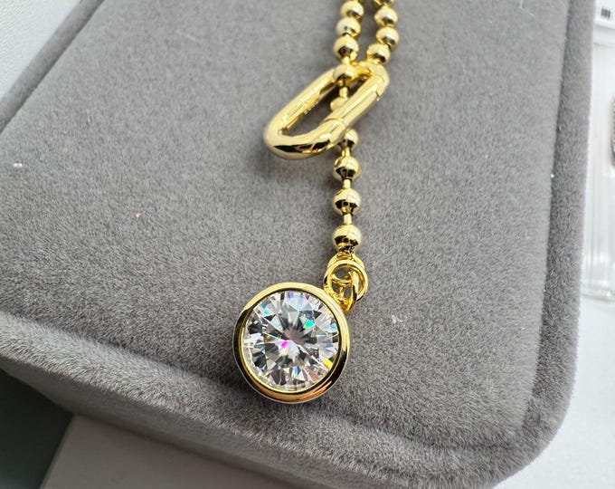 Moissanite Bead Ball Lariat XL Necklace 61cm 2.0ctw