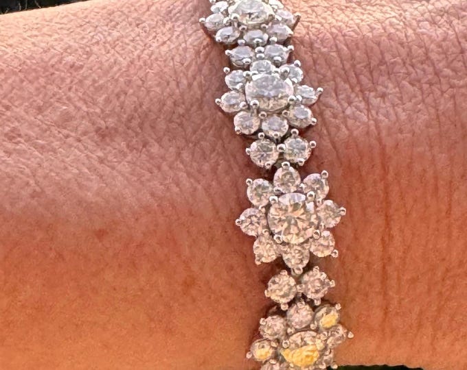 Floral Moissanite Tennis Bracelet: 18k Gold Sterling Silver Statement Jewelry