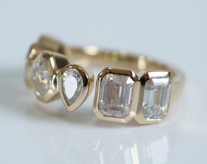 10k Gold Anniversary Band Fancy Cut Moissanite Statement Ring