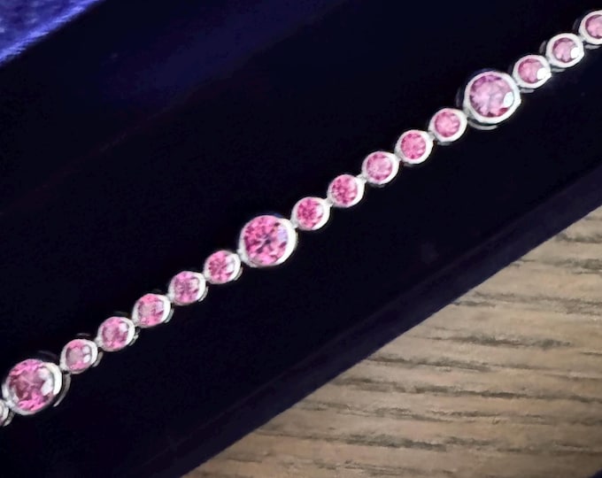 Colorful Moissanite Tennis Bracelet Bezel set Graduated Link Sterling Silver Bracelet 925/18K