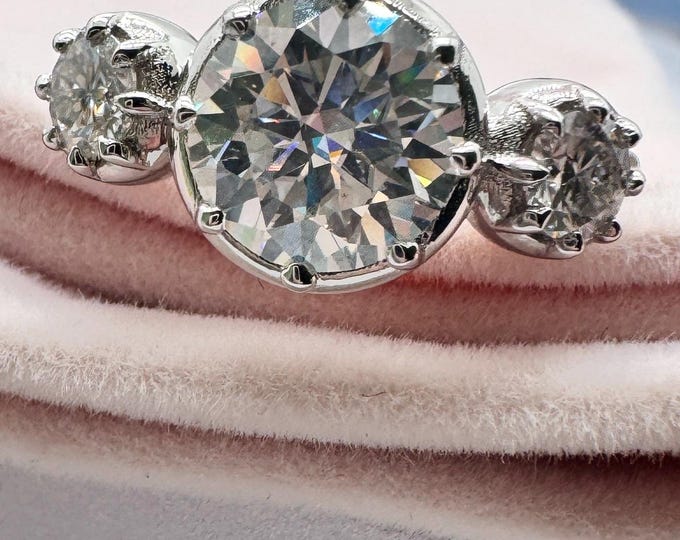Georgian Cut Down Moissanite 3-stone Ring | Two Tone Gold Edwardian Engagement Ring
