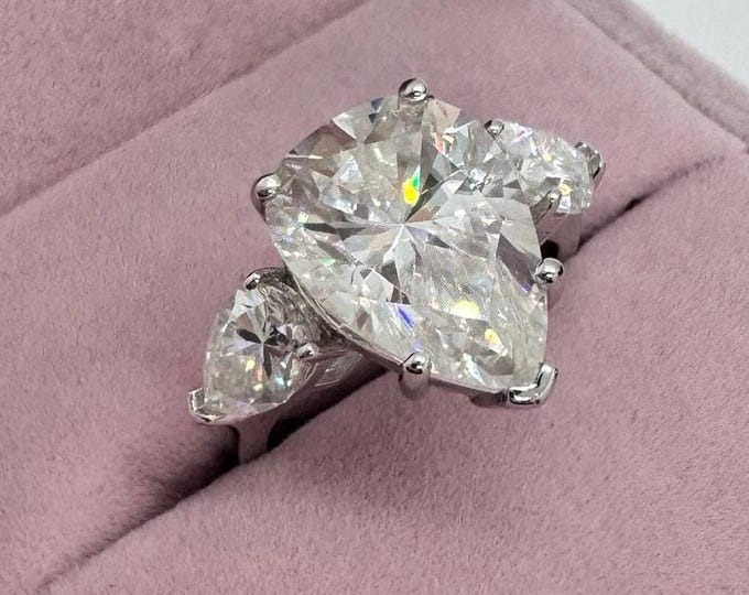 Pear Cut 8.0 CTW Moissanite Engagement Ring: 18k Gold Plated 925 Silver
