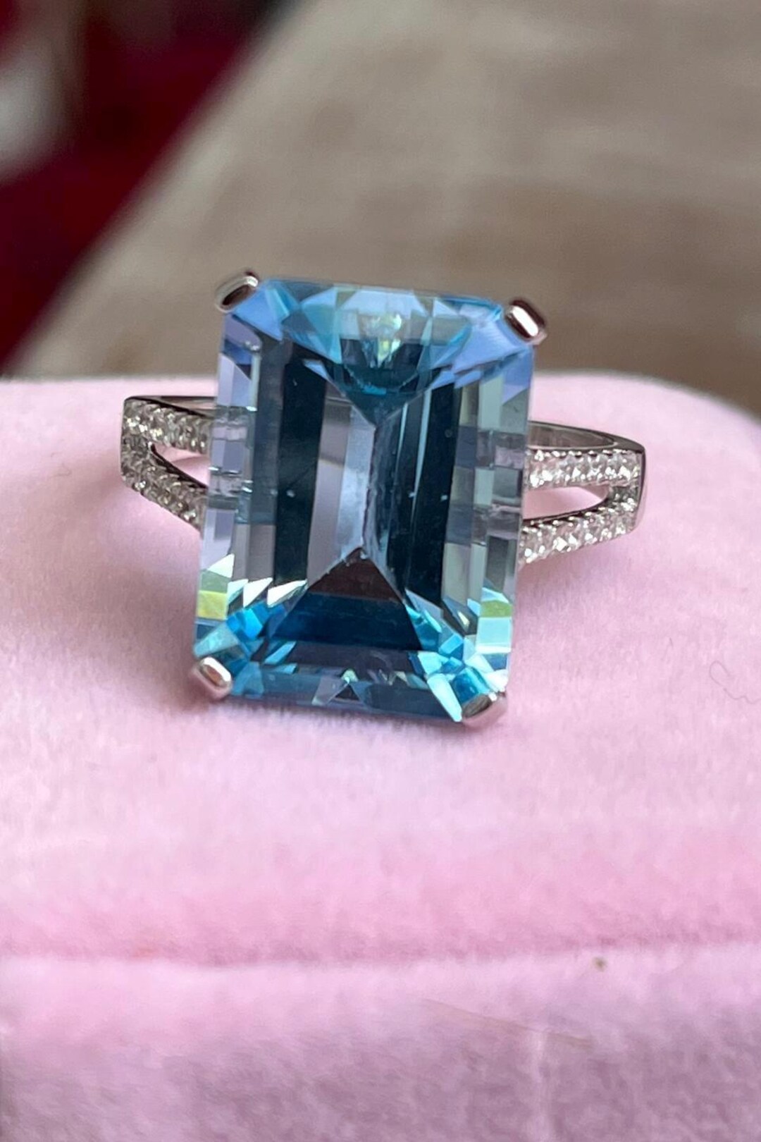 Natural Topaz Swiss Blue Rectangular Gemstone Split Shank Sterling ...