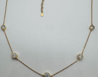 Moissanite Station Necklace 5.0mm bezel set by the yard GRA D VVS1