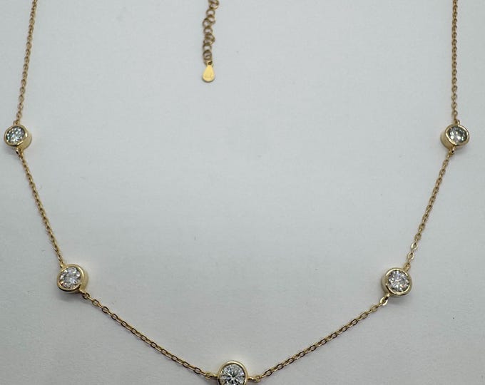 Moissanite Station Necklace 5.0mm bezel set by the yard GRA D VVS1