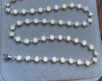 Bezel Set Moissanite Tennis Necklace: VVS1 Certified, 925/18k Gold