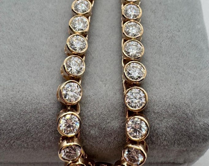 No-Flip Moissanite 3.5mm Tennis Necklace: 11ct D VVS1 Bezel Set, 14k, 10k and 925