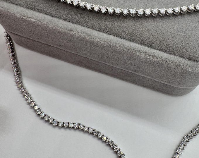 Moissanite Tennis Necklace, 2.0mm  D VVS1 Certified, Sterling Silver 16-18”