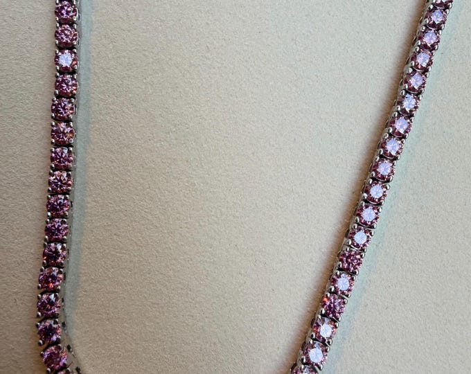 19” Pink Moissanite Tennis Necklace 3.0mm GRA certified VVS1 in Sterling Silver