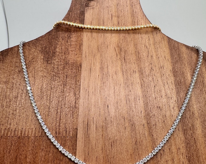 Micro Moissanite Tennis Necklace Sterling Silver 925/18k Adjustable Chain