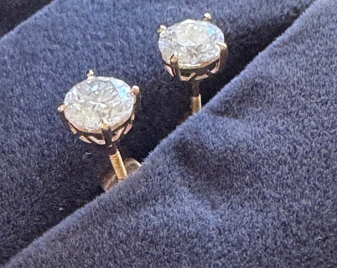 14k Yellow Gold OEC Moissanite Stud Earrings: 2.0 CTW