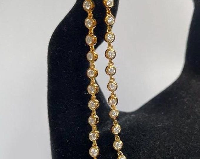 Moissanite Double Chain link Dangle Drop Earrings 3” Custom Jewelry Handcrafted Earrings