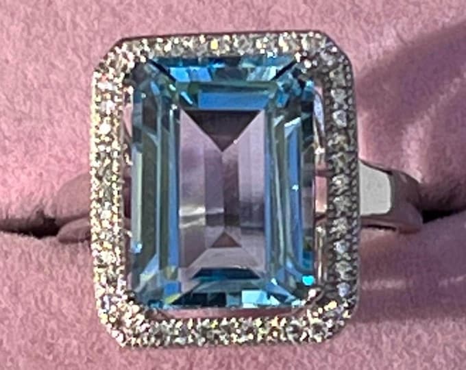 Natural Topaz Swiss Blue Rectangular Gemstone Ring Sterling Silver
