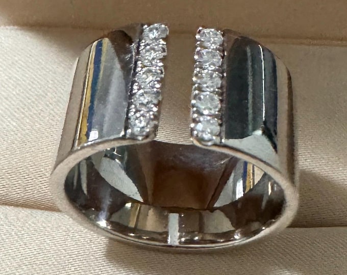 Moissanite Cigar Ring Custom Open Ring Design Chunky Band 925/18k