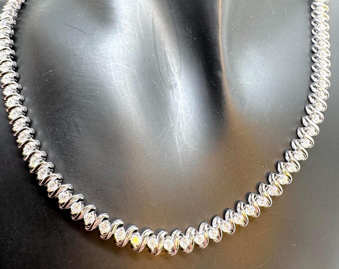 Moissanite Tennis Necklace, Serpent Chain 3.0mm D VVS1, Sterling Silver, Gold or Platinum