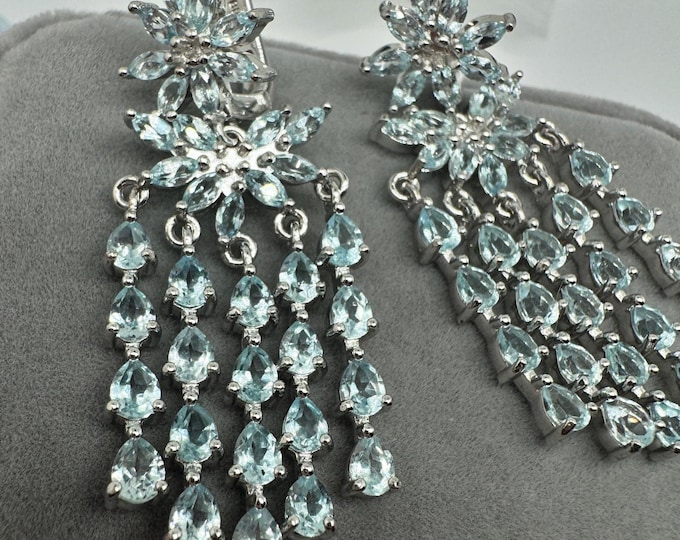 Aquamarine Chandelier Earrings Natural Gemstone Floral dangle Earrings