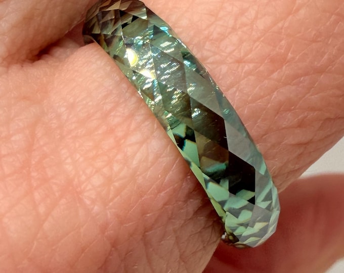 Blue Green Moissanite no metal Ring Gemstone full Eternity Band 13.5ct size 8 GRA