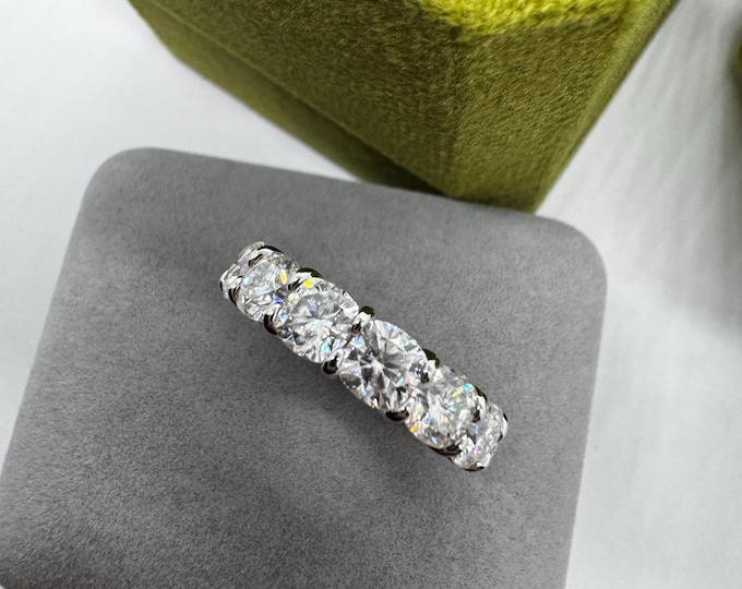 Moissanite Cushion Eternity Ring 5.0mm GRA D VVS1 Wedding Rings 925/18k, 14k