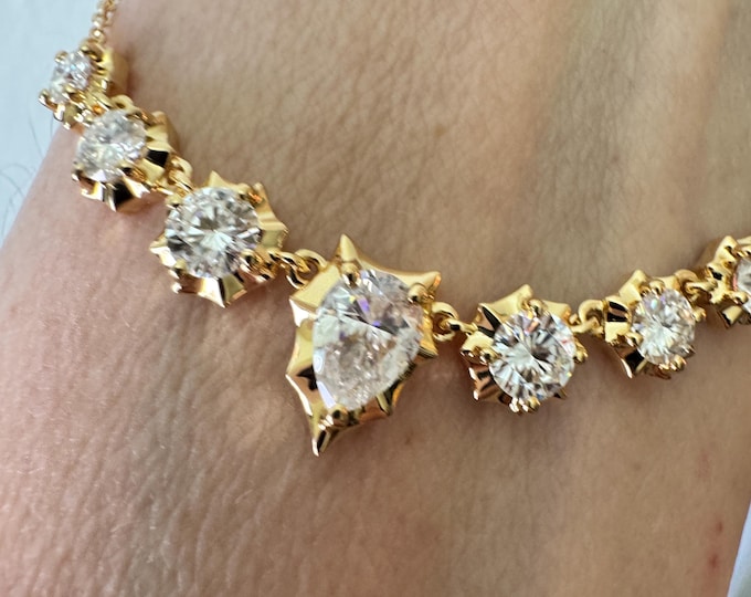 Moissanite 7-Stone Necklace: 18k Gold Plated Sterling Silver