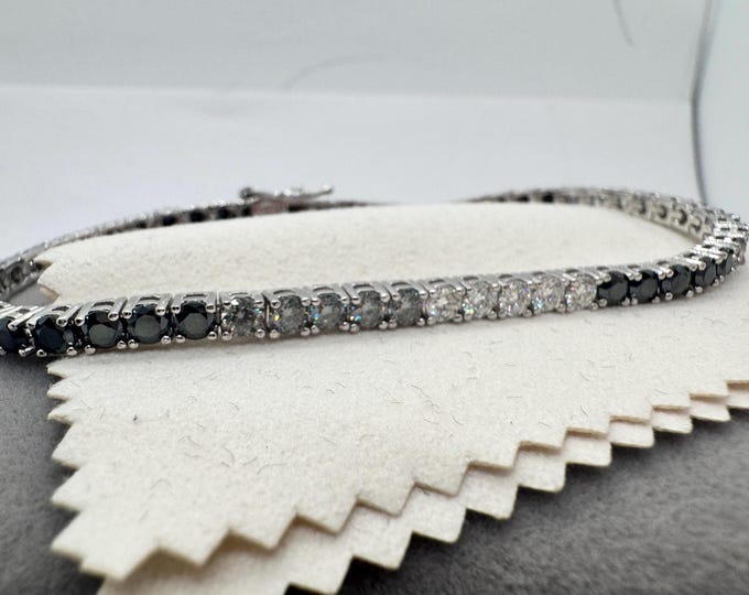 Black, White and Grey Moissanite Tennis Bracelet 3.0mm Certified Moissanite 925/18k