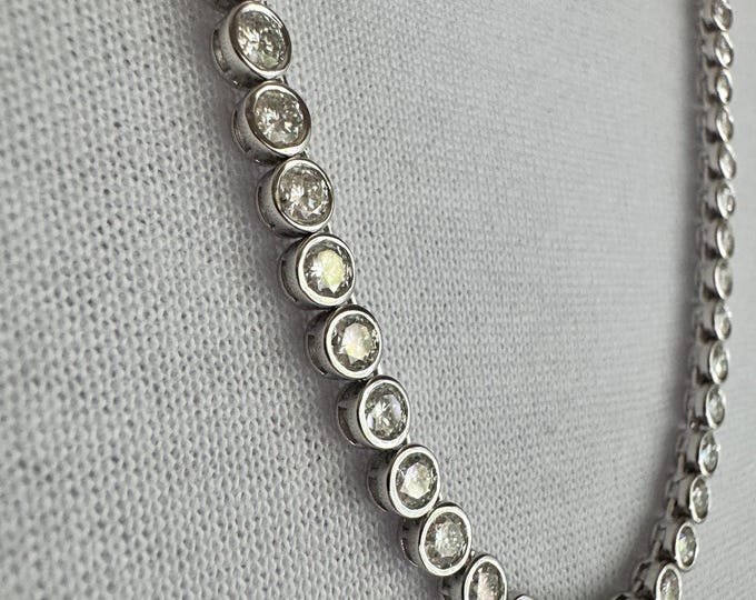 No-Flip Moissanite Tennis Necklace: 11ctw D VVS1 Bezel Set, 14k, 10k and 925