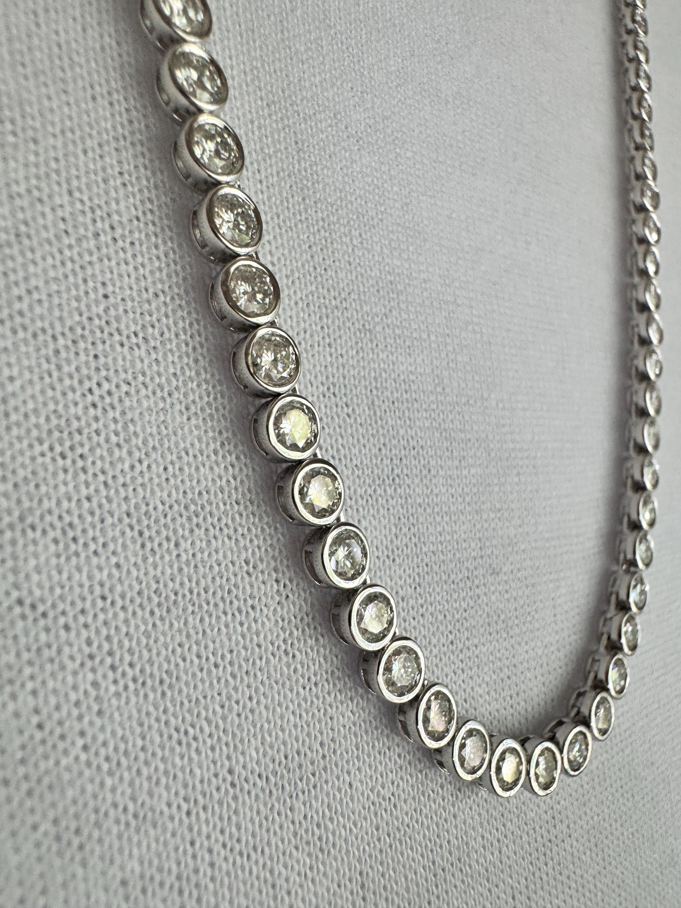 Moissanite Tennis Necklace: 11ctw D VVS1 Bezel Set, Sterling Silver