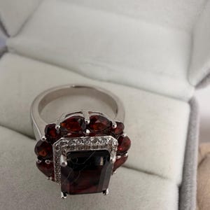 Rectangular Ruby Garnet Statement Ring, Sterling Silver Halo Ring image 8