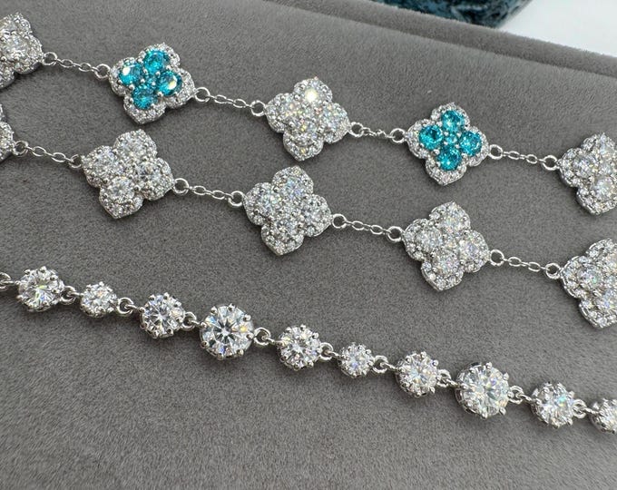 Colorful Cluster Tennis Chain Bracelet Certified D VVS1 Moissanite Floral Jewelry 925/18k