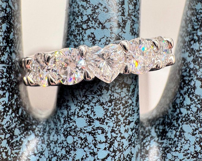 5.0mm Moissanite Eternity Ring Hidden Heart Wedding Band 925/18k