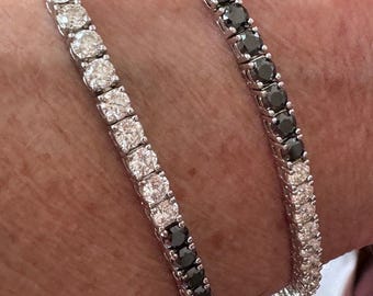 Black White Moissanite Tennis Bracelet 3.0mm Certified Moissanite 925/18k