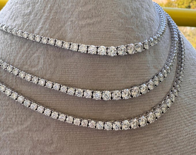 Graduated Tennis Necklace Moissanite Riviera White Gold Over Sterling Silver Necklace 925/18k