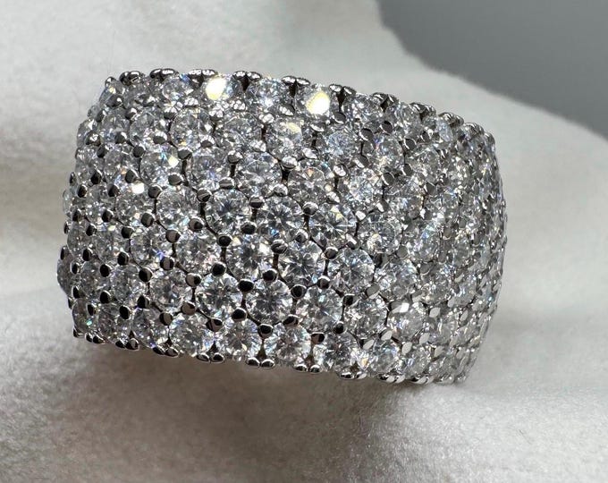 Moissanite Anniversary Band Statement Ring Sterling Silver 925/18k self-gift bling