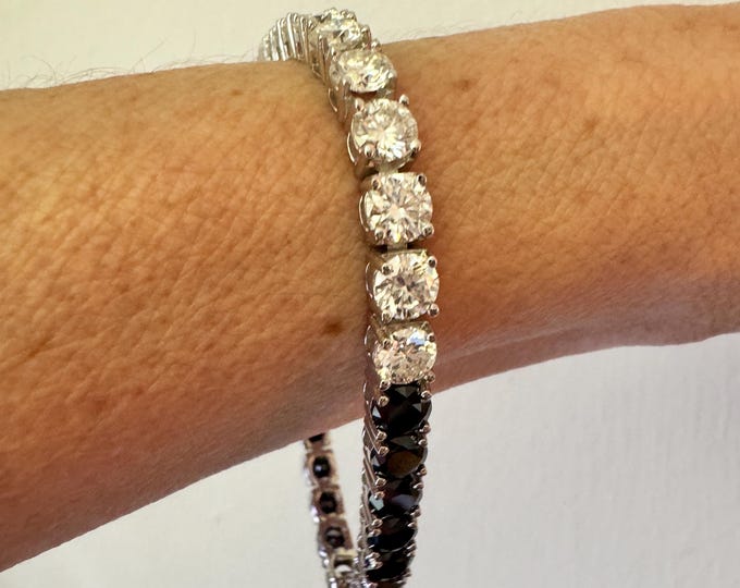 Black White Moissanite Tennis Bracelet 5.0mm Certified Moissanite 925/18k