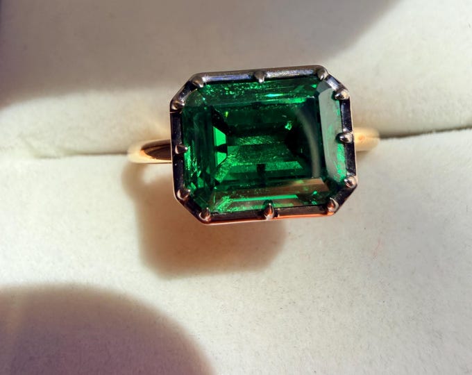 4.0ct Zambian Emerald Ring: Georgian Cut Down 10k Solid Gold
