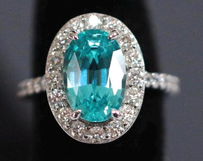 Pariaba Tourmaline Moissanite Anniversary Ring 925/18k