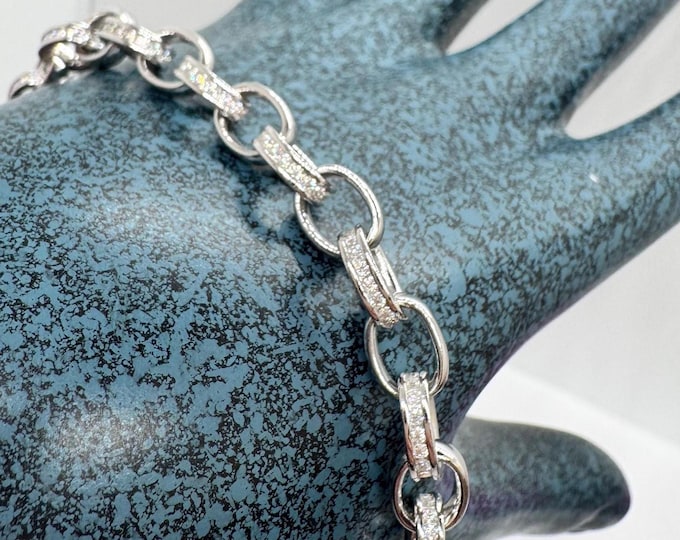 Moissanite Rolo Link Bracelet: D VVS1 Sterling Silver Tennis Bracelet