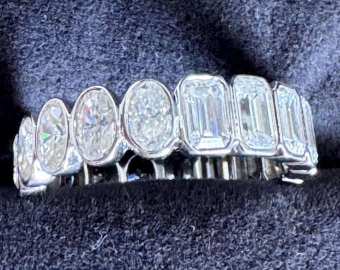 Moissanite Eternity Band: Emerald & Oval Cut, 18k Gold over 925 Silver