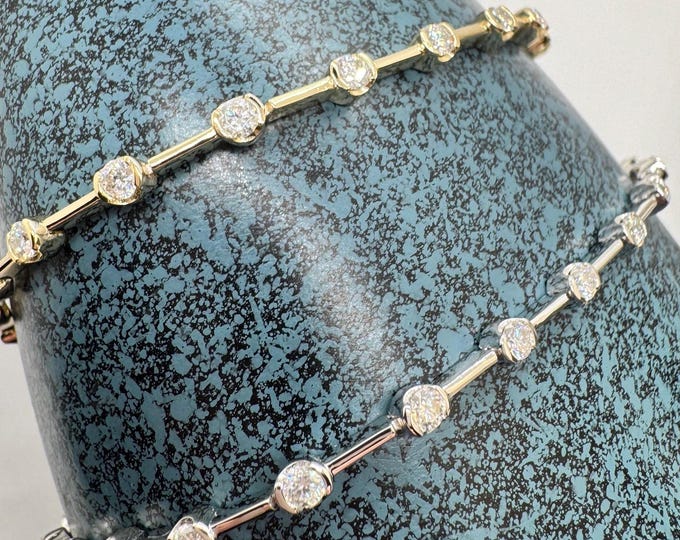 2.5mm Moissanite Tennis Bracelet Bar Bead Link Bracelet 925/18k