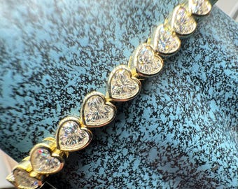Heart cut Moissanite Tennis Bracelet  Bezel Set D VVS1 Certified Moissanite Bracelet 925/14k