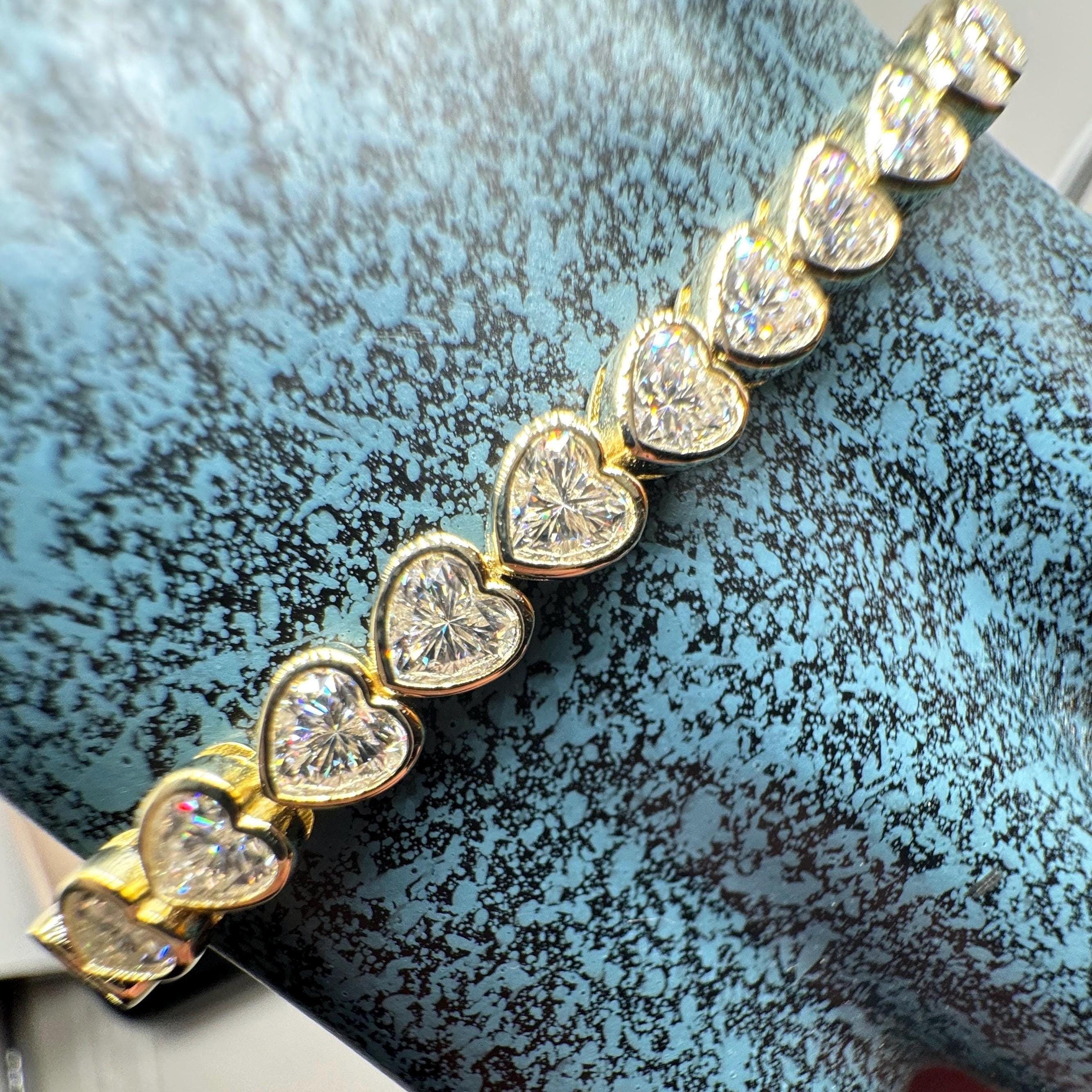 Heart cut Moissanite Tennis Bracelet Bezel Set D VVS1 Certified Moissanite Bracelet 925/14k