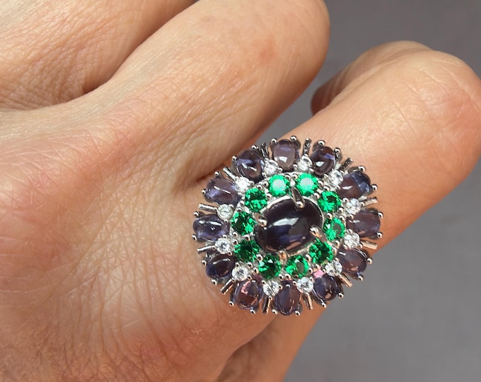 Amethyst Cluster Statement Ring in Sterling Silver