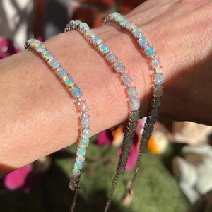 Opal Tennis Bracelet Natural Gemstone Sterling Silver Adjustable Bracelet