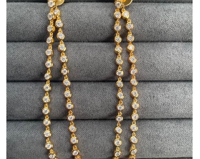 Moissanite Chain link Dangle Drop Earrings 3” Custom Jewelry Handcrafted Earrings