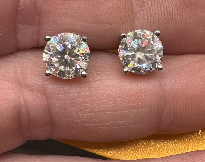 4.0 CTW Moissanite Stud Earrings: Sterling Silver, D VVS1