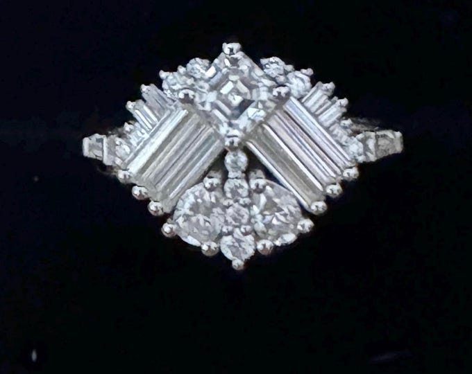 Art Deco Engagement Ring GRA Certified Moissanite multi-stone 925 Ring